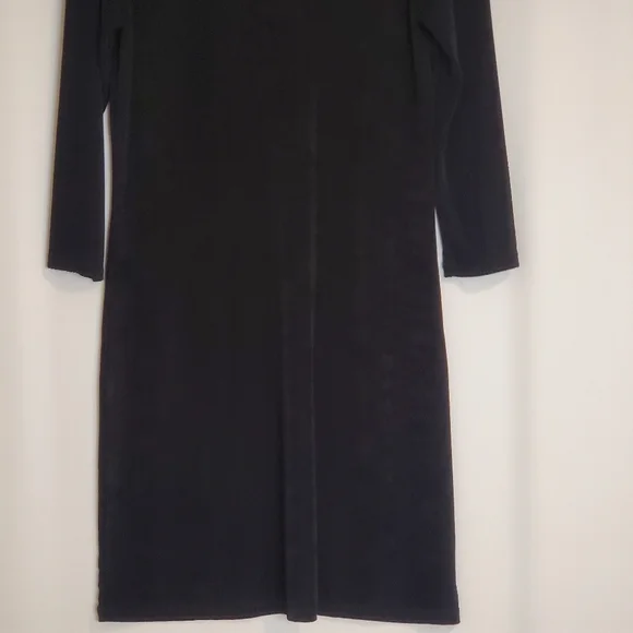 Michael Kors Size S, Black slinky soft knit 3/4 sl dress w/gold grommet trim - Picture 4 of 9